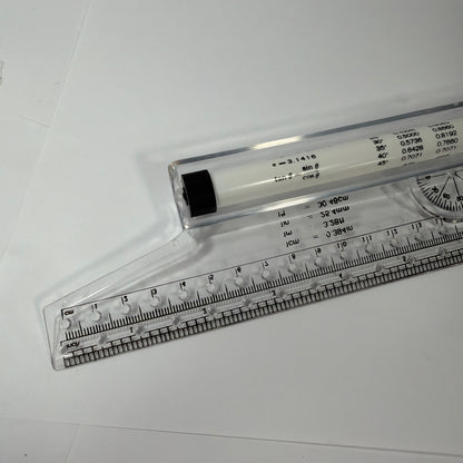 30cm Clear Drafting Ruler with Protractor and Formula Tube Made in Taiwan