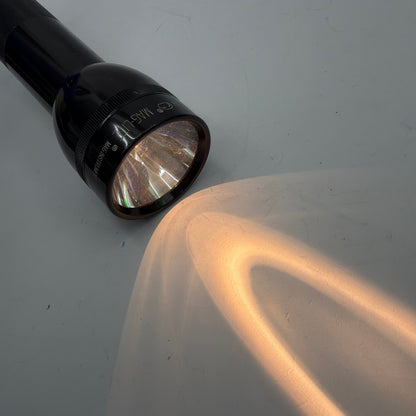 Mag-Lite Mag Instrument Black D-Cell Flashlight Tested Working With Spare Bulb