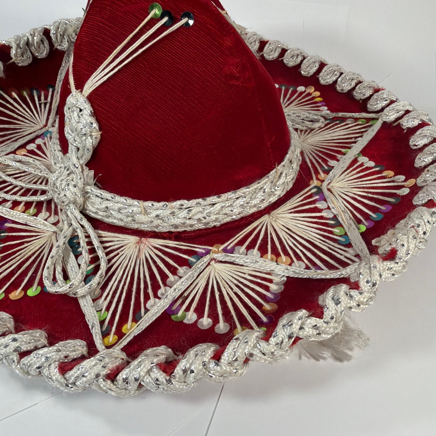 Sombreros Sanchez Red Velvet Charro Sombrero Hat Silver Trim Sequins 15in