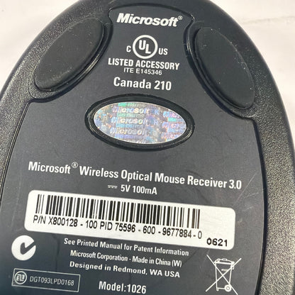 Microsoft Wireless Optical Mouse Receiver 3.0 Model 1026 USB Receiver Black