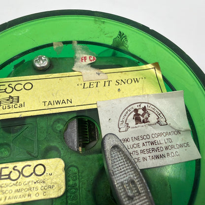 Enesco Lucie Attwell Let It Snow Music Box Green 1990 Taiwan Tested