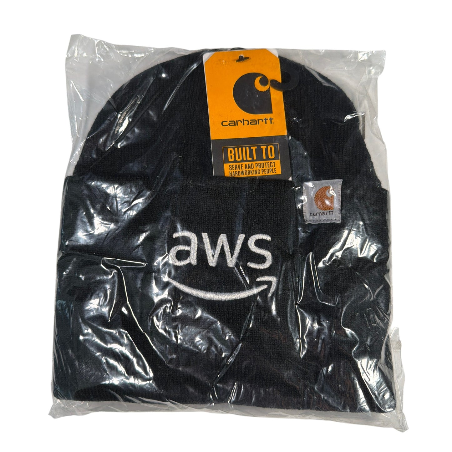 Carhartt Black Knit Beanie Hat with Embroidered AWS Logo New With Tags