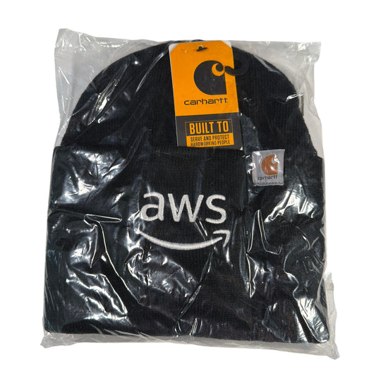 Carhartt Black Knit Beanie Hat with Embroidered AWS Logo New With Tags