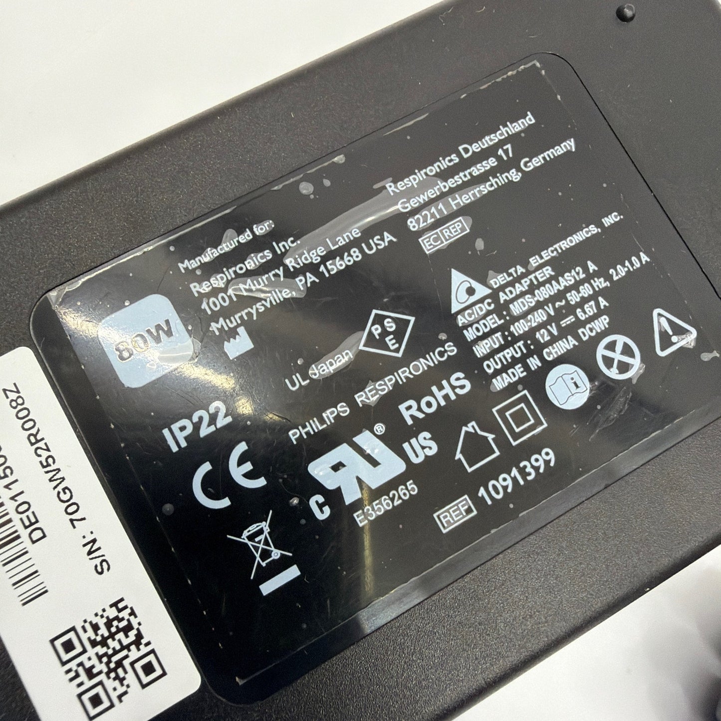 Philips Respironics Delta 80W AC/DC Power Adapter MDS-080AAS12 A 12V 6.67A