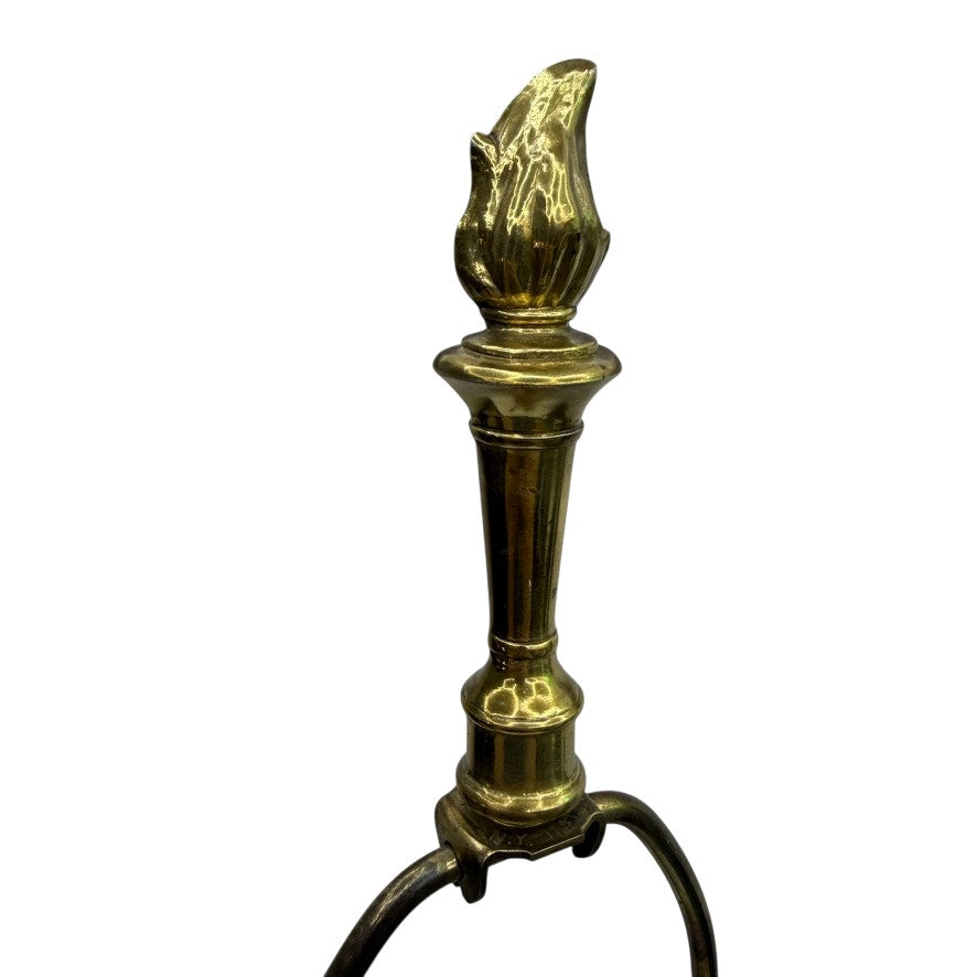 Vintage Stiffel Brass Torch Flame 33" Table Lamp w/ Harp & Finial