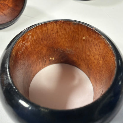 Set of 4 Black Lacquered Wooden Napkin Rings 34mm Inner Diameter