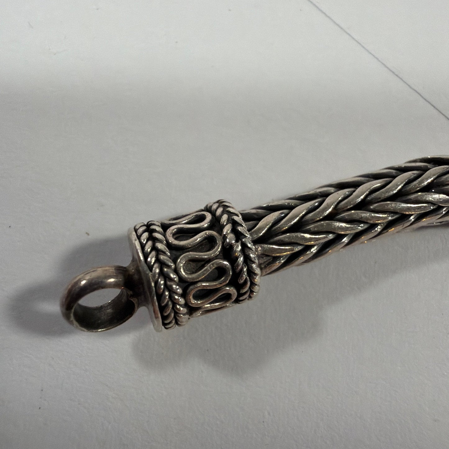 Braided Foxtail Rope Chain Bracelet with Hook Clasp Silver Tone 7.5 in