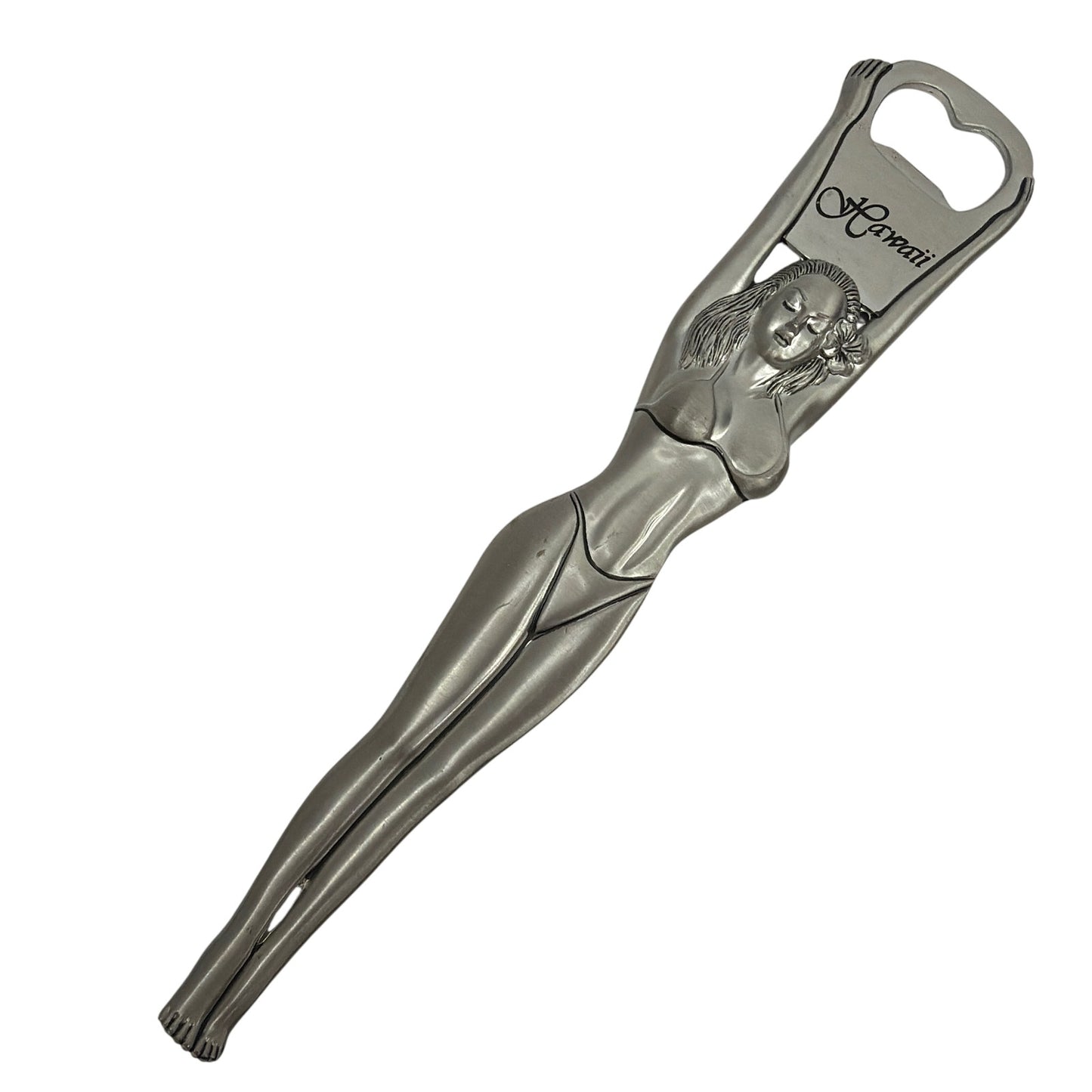 Hawaii Hula Girl Metal Bottle Opener 8 Inch Silver Souvenir