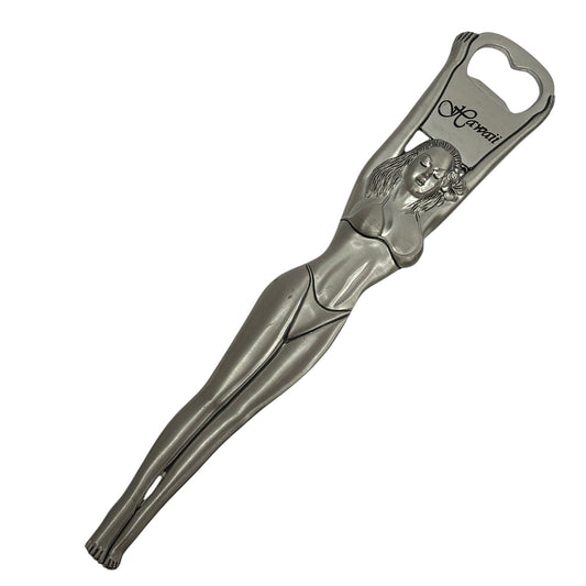 Hawaii Hula Girl Metal Bottle Opener 8 Inch Silver Souvenir