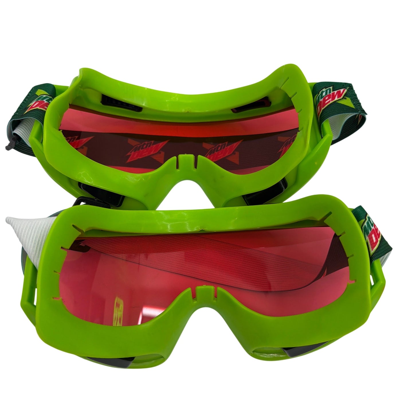 Lot of 2 Mountain Dew Promotional Ski / Snowboard Goggles Green with Red Lenses