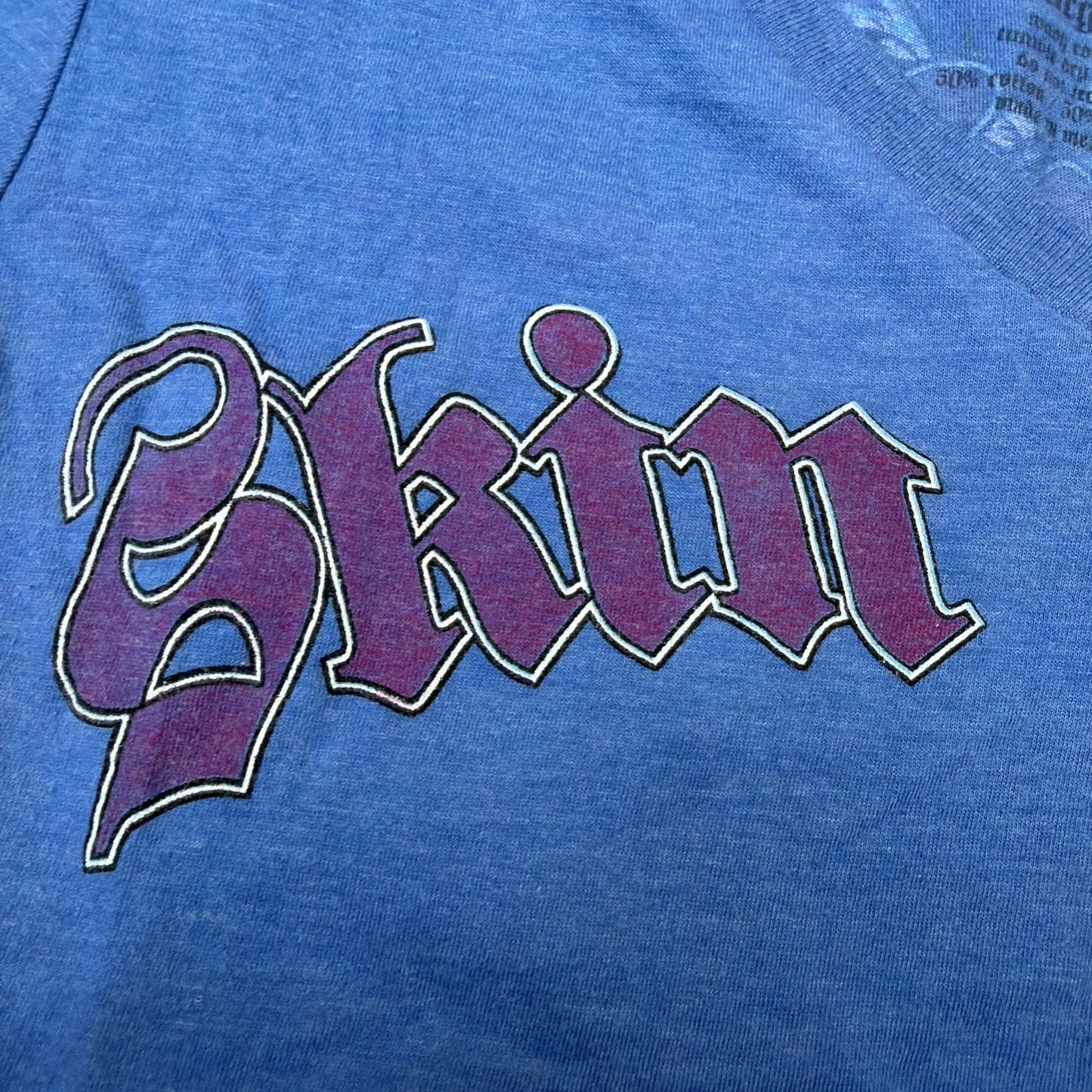 Skin Industries Womens Large Blue V-Neck Graphic T-Shirt Wings
