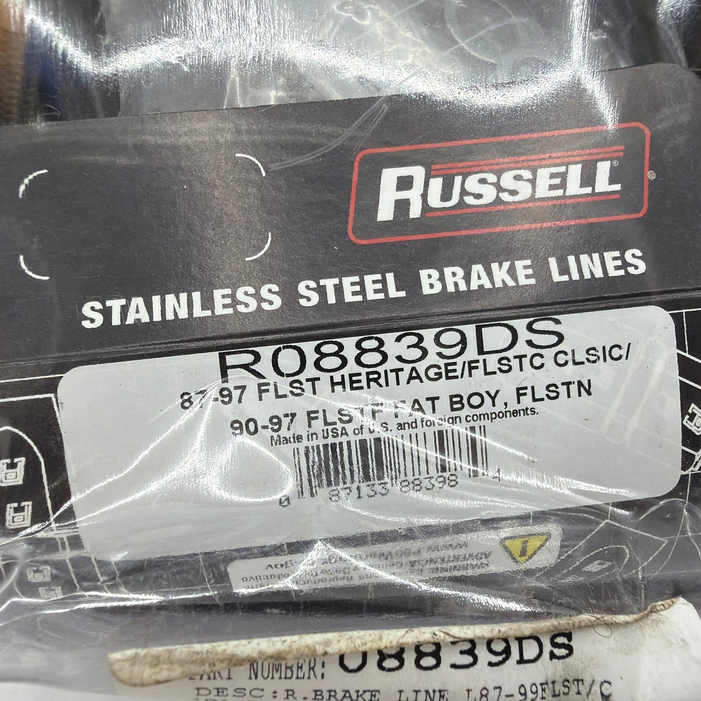 Russell R08839DS Stainless Rear Brake Line for Harley Softail FLST FLSTC FLSTF