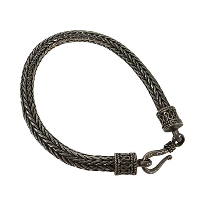 Braided Foxtail Rope Chain Bracelet with Hook Clasp Silver Tone 7.5 in