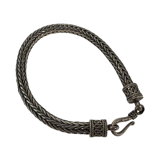 Braided Foxtail Rope Chain Bracelet with Hook Clasp Silver Tone 7.5 in