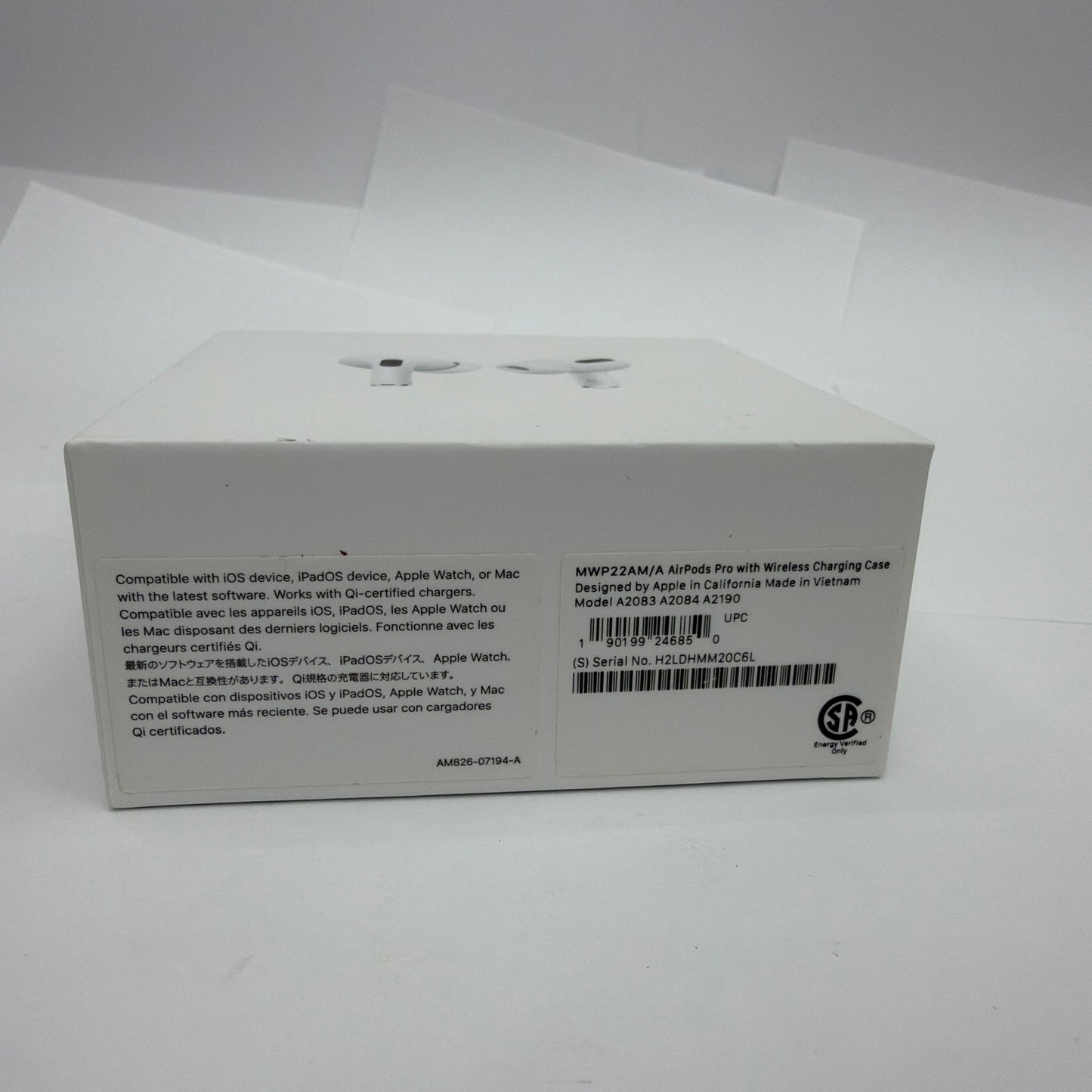 Apple AirPods Pro MWP22AM/A Empty Box Only with Inserts & Tips