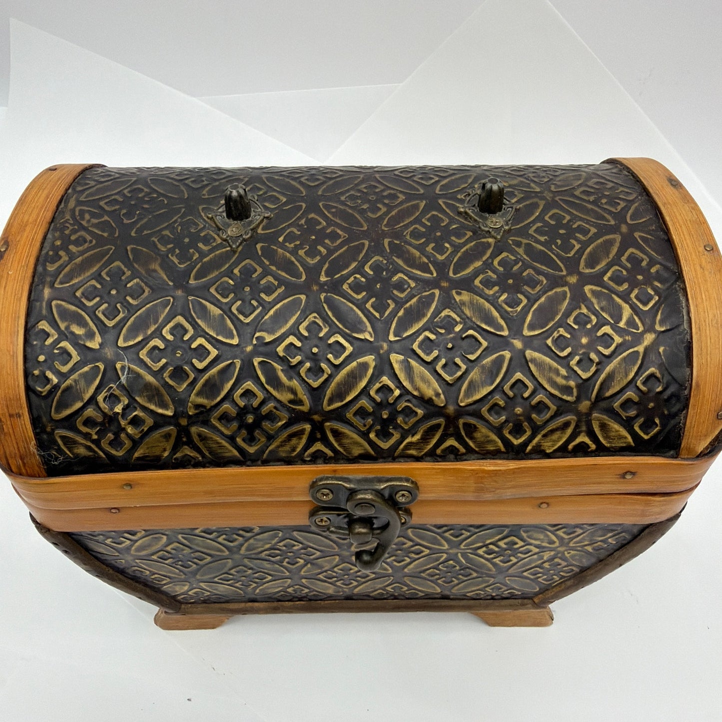 HD Designs Small Wooden Treasure Chest Decorative Trinket Box Brown Black Gold