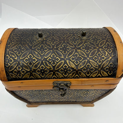 HD Designs Small Wooden Treasure Chest Decorative Trinket Box Brown Black Gold