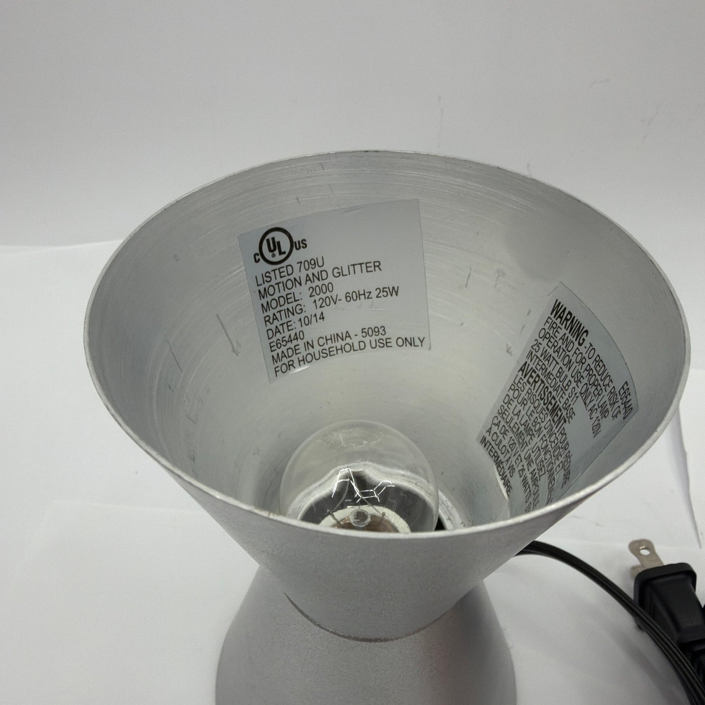 Silver Motion and Glitter Lamp Model 2000 6 Inch Tested Working