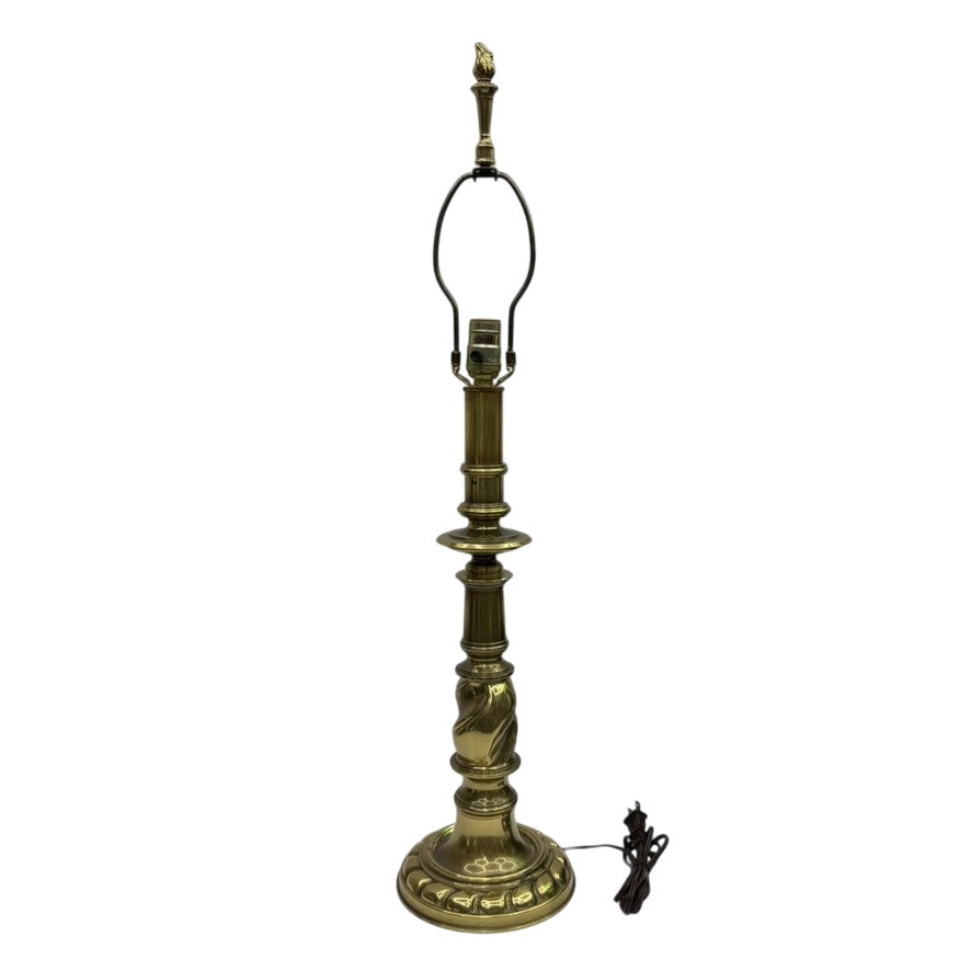 Vintage Stiffel Brass Torch Flame 33" Table Lamp w/ Harp & Finial