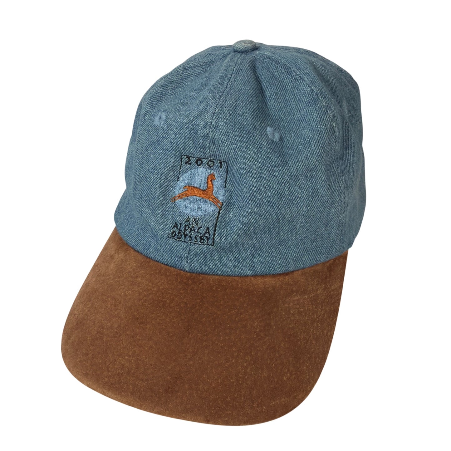 2001 An Alpaca Odyssey Embroidered Denim Baseball Cap Blue Brown Brim One Size