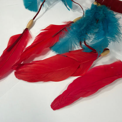 12 Inch Dreamcatcher Wall Hanging Red Hoop with Blue and Red Feathers