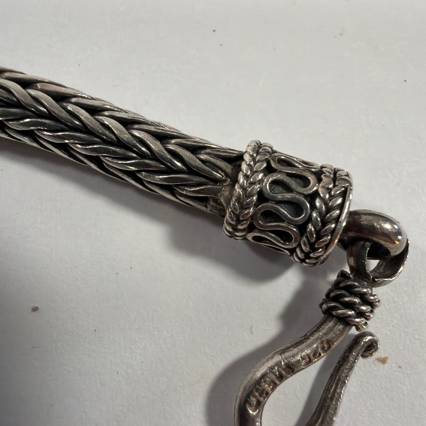 Braided Foxtail Rope Chain Bracelet with Hook Clasp Silver Tone 7.5 in