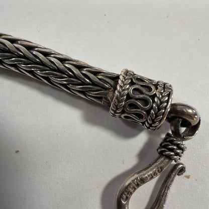 Braided Foxtail Rope Chain Bracelet with Hook Clasp Silver Tone 7.5 in