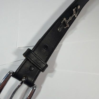 Tory Burch Black English Bridle Leather Belt Size 28 Solid Brass Buckle