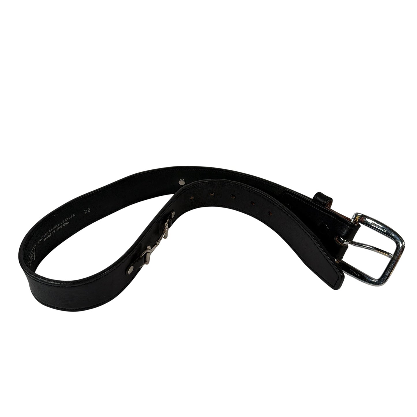 Tory Burch Black English Bridle Leather Belt Size 28 Solid Brass Buckle