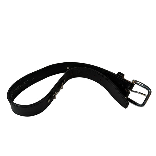 Tory Burch Black English Bridle Leather Belt Size 28 Solid Brass Buckle