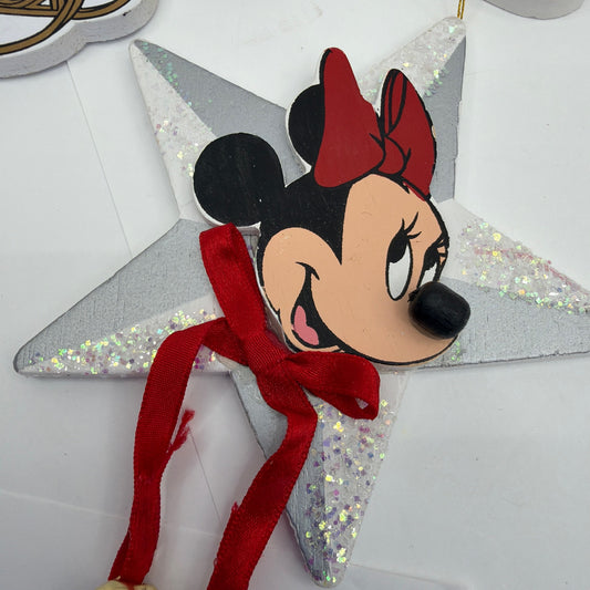 Vintage Disney Christmas Ornament Lot Mickey Minnie Ariel Wood Cutouts