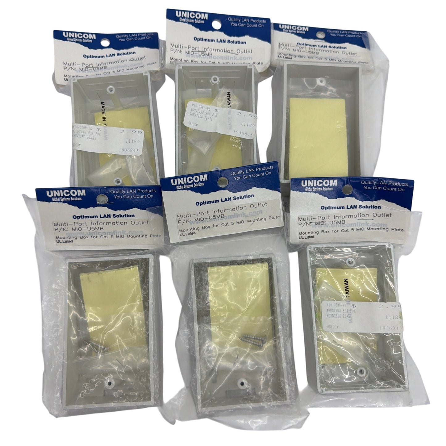 UNICOM MIO‑USMB Multi‑Port Information Outlet Mounting Box — Lot of 6 (Cat5, UL)