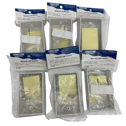 UNICOM MIO‑USMB Multi‑Port Information Outlet Mounting Box — Lot of 6 (Cat5, UL)