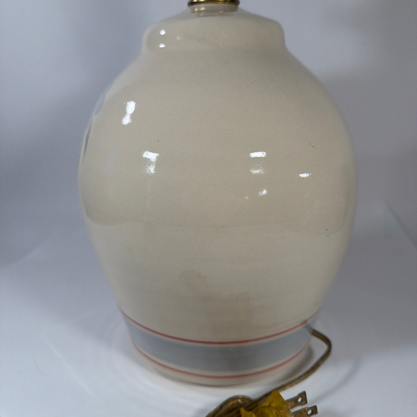 Vintage Ceramic Table Lamp Base Blue Heart Floral Pattern 22.5 in