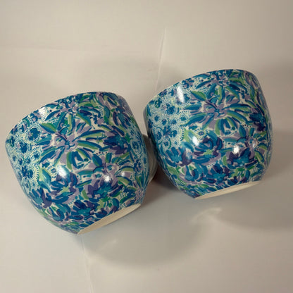 Lilly Pulitzer Blue Green Floral Ceramic Mug Set of 2 with Gold-Tone Handles