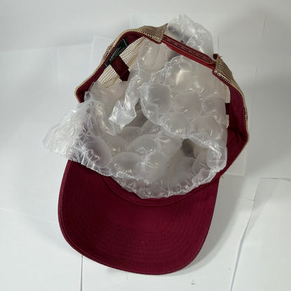 Cabela's Wildlife & Land Management Mesh Trucker Hat Burgundy Tan Snapback