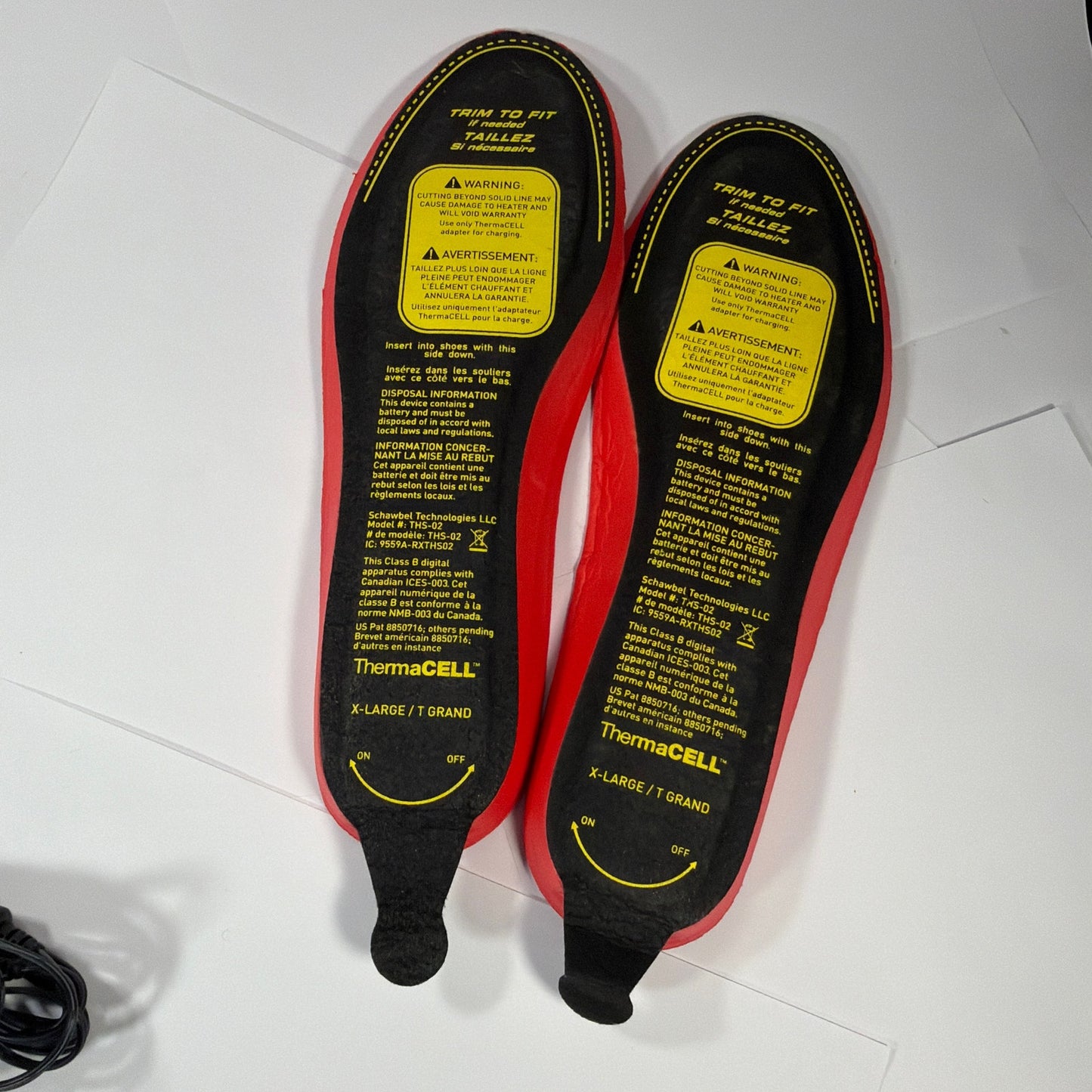 ThermaCELL Heated Insoles THS-02 X-Large Red with Charger Tested Working
