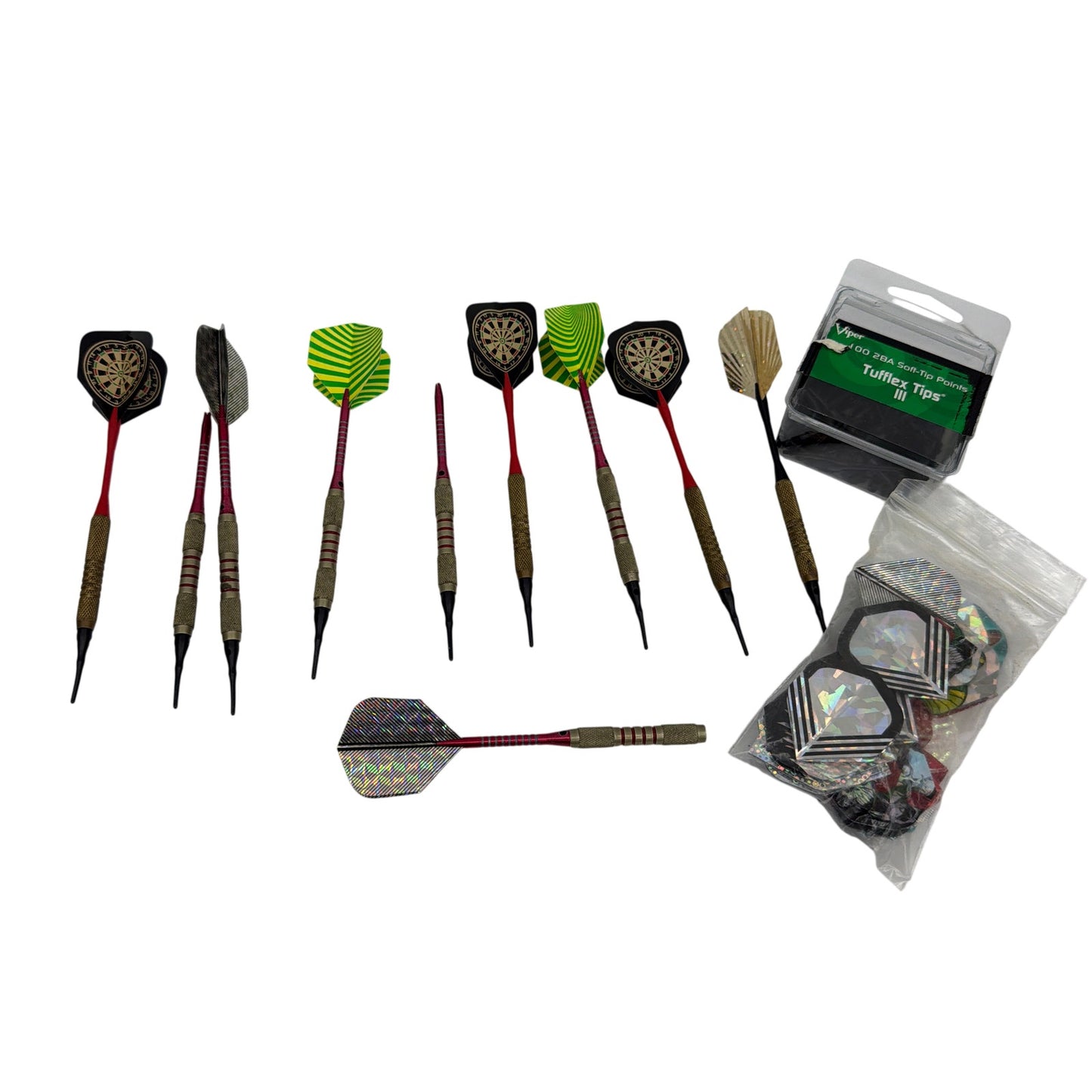 Lot of 10 Vintage Soft Tip Darts With Flights and Viper Tufflex Tips