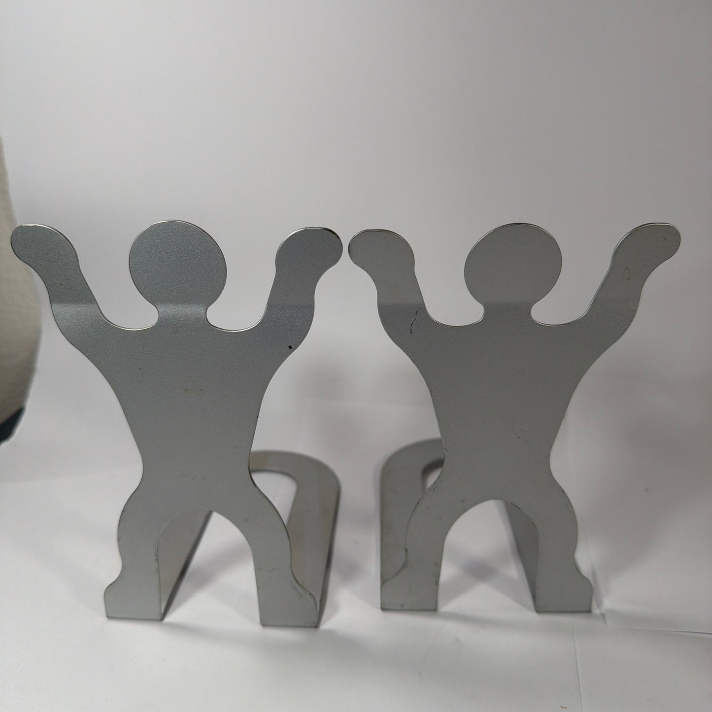 Metal Stick Figure Bookends Pair 7 Inch Tall Silver