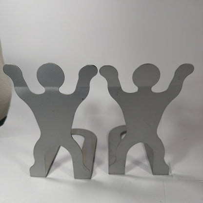 Metal Stick Figure Bookends Pair 7 Inch Tall Silver