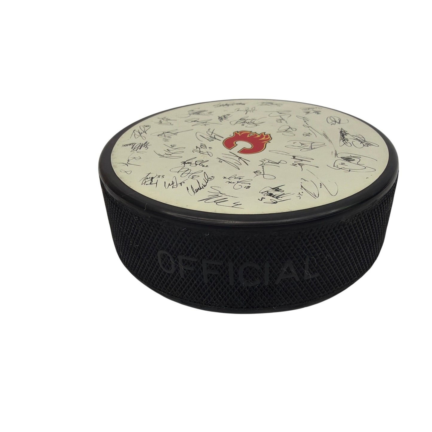 InGlasCo Calgary Flames Official NHL Hockey Puck with Multiple Signatures 3 Inch