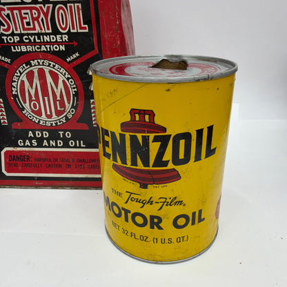 Vintage Oil Can Lot Marvel Mystery Oil Pennzoil STP Treatment Tins Movie Prop