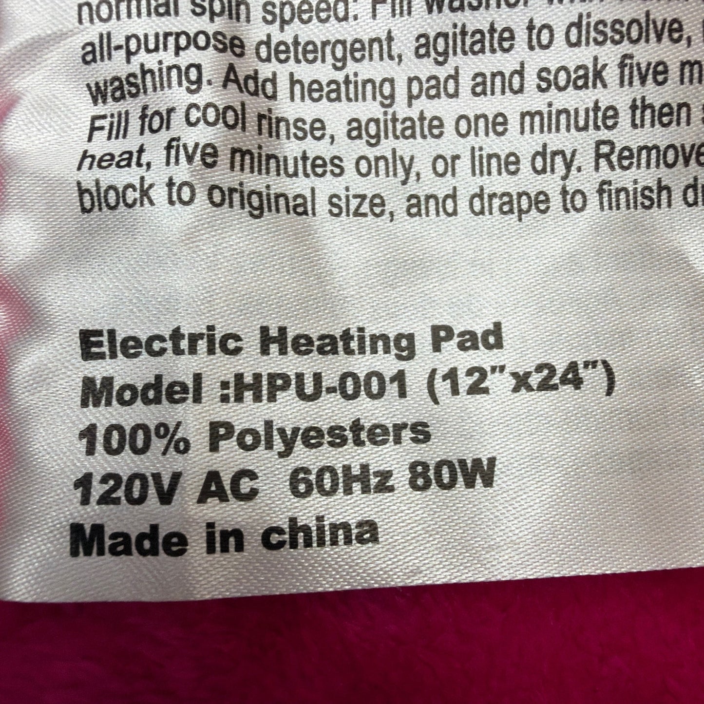 Woomer HPU-001 Electric Heating Pad 12 x 24 Pink Plush Tested