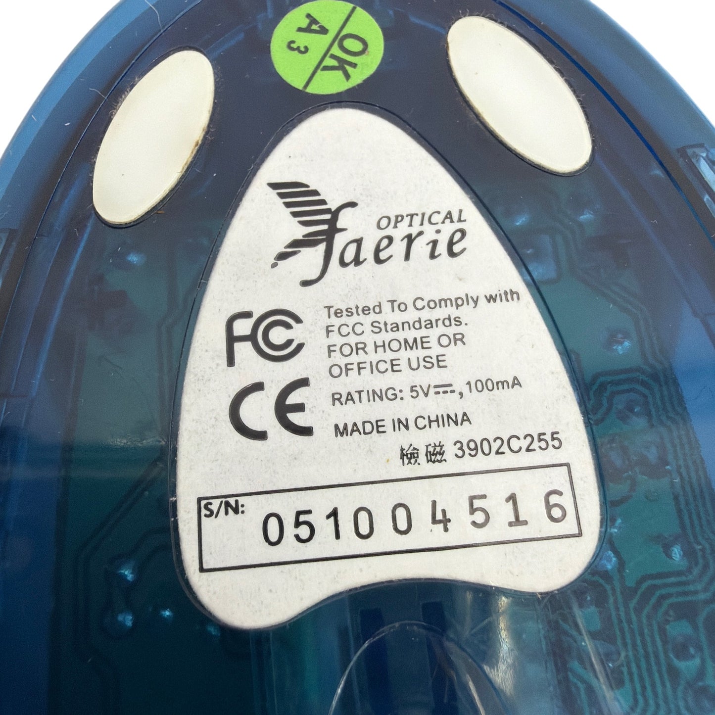 Optical Faerie Wired PS/2 Optical Mouse Translucent Blue Silver
